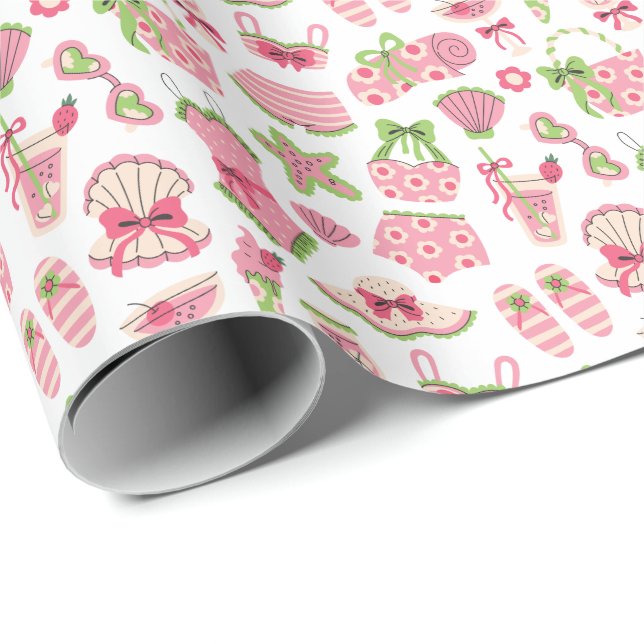 Rosa & Grön Coquette Sommar Beach Semester Presentpapper (Rullad Hörn)