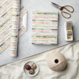 Rosa Grön Crème Ränder Födelsedag Presentpapper