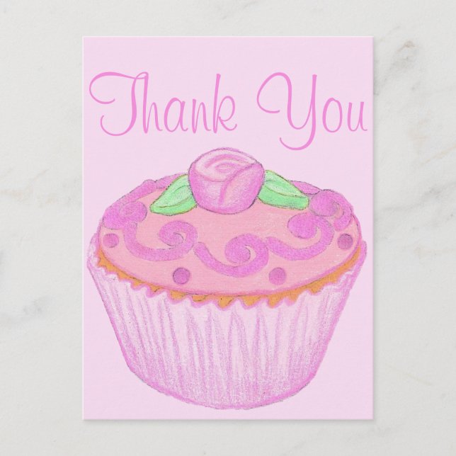 Rosa Grön Cupcake Tack Kort 2 (Framsida)