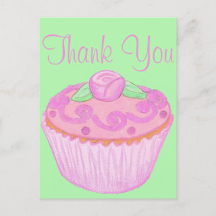Rosa Grön Cupcake Tack Kort 3