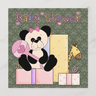 Rosa grön Damask Teddybjörn Babyflicka Bebisdopp Inbjudningar