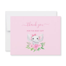 Rosa grön elefant blommor baby tackkort