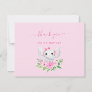 Rosa grön elefant blommor baby tackkort Anteckningskort
