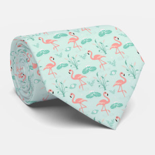 Rosa Grön Flamingos Tropiska Fågel Slips