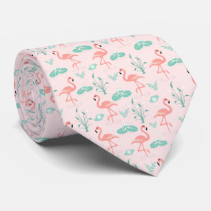 Rosa Grön Flamingos Tropiska Fåglar Bröllop Slips