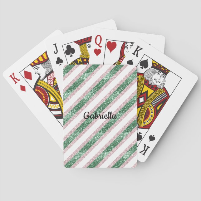 Rosa grön glitterrandig casinokort (Baksidan)