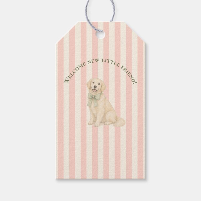 Rosa & Grön Golden Retriever Baby Shower  Presentetikett (Framsidan)