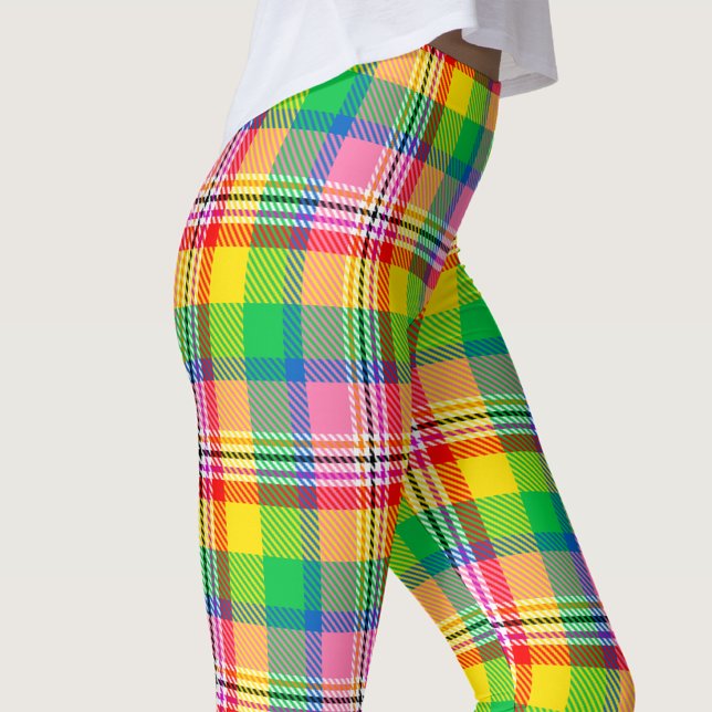 Rosa Grön Gul Madras-rutig Design  Leggings (Skapare uppladdad)