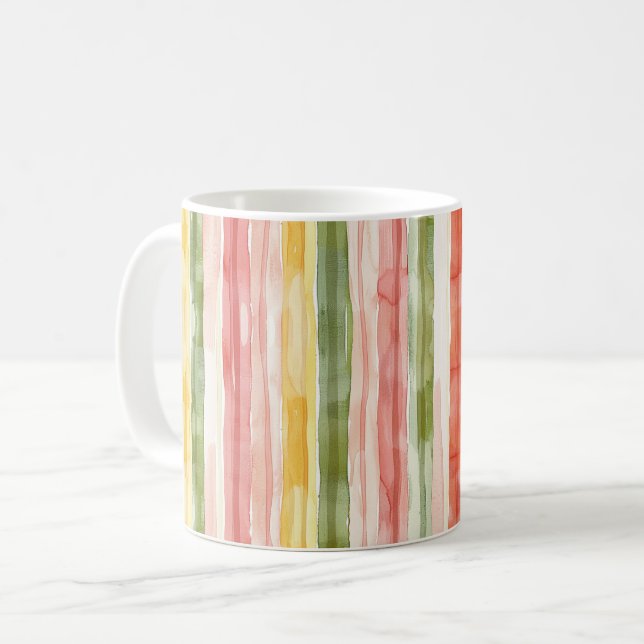 Rosa Grön Gul Randig Kaffemugg (Framsida vänster)