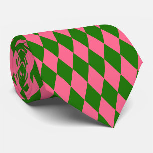 Rosa grön Harlekinrutig design  Slips