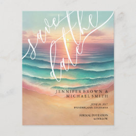 Rosa Grön Hav Strand Akvarell Sommar Sol Flygblad