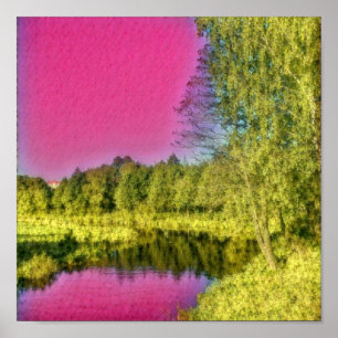 Rosa grön landsbygd landskapsaffisch poster