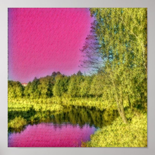 Rosa grön landsbygd landskapsaffisch poster (Framsidan)