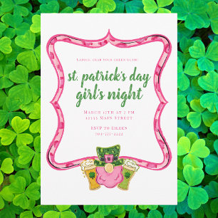Rosa & Grön Leprechaun St. Patrick’s Damernas Part Inbjudningar