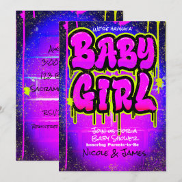 Rosa Grön Lila Målarfärg Droppande Baby Shower Fli Inbjudningar