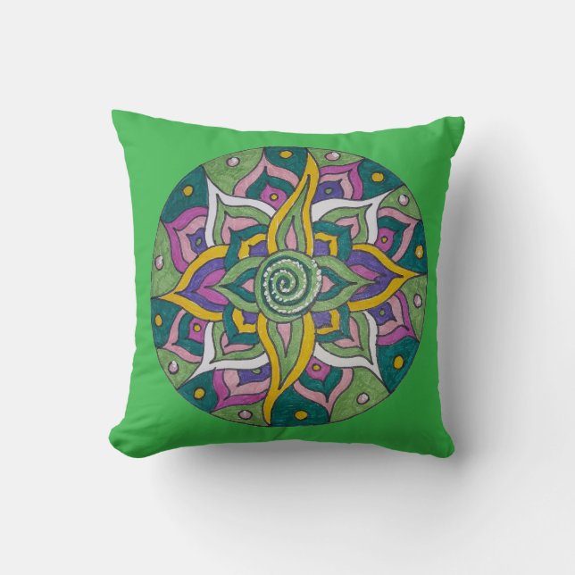Rosa/grön Lotus Mandala Kuddöverdrag Kudde (Framsida)