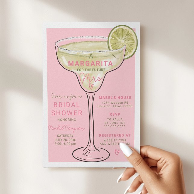 Rosa Grön Margarita Sommar Bröllopsfest Inbjudningar (Pink Green Margarita Summer Bridal Shower Invitation)