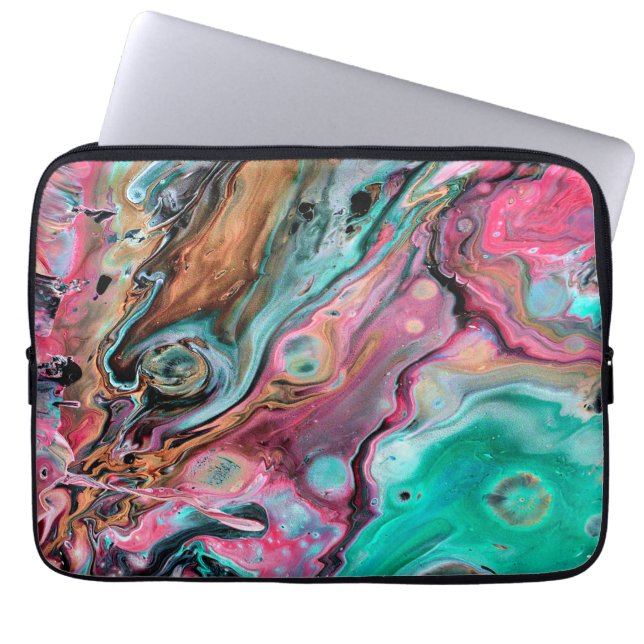 Rosa & Grön marmor Laptop Fodral (Framsidan)