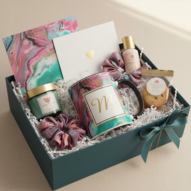 Rosa & Grön marmorerad monogram Mugg (Skapare uppladdad)