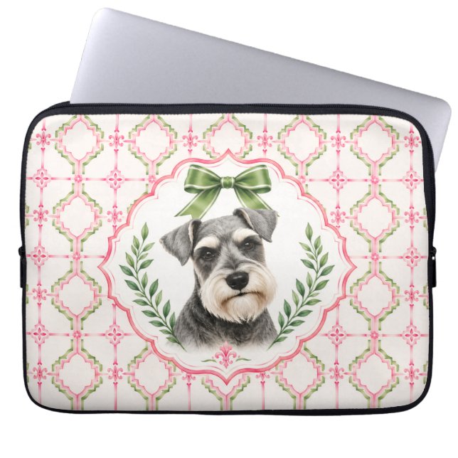 Rosa & Grön Miniature Schnauzer Laptopfodral Laptop Fodral (Framsidan)