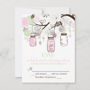 Rosa Grön Mint Färgad Murarvaskrukor RSVP Bröllops OSA Kort