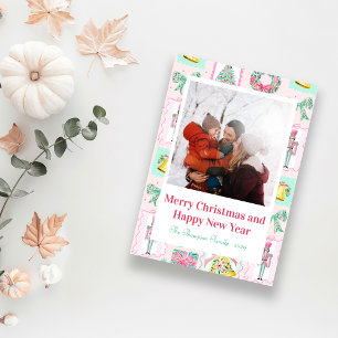 Rosa & Grön Nötknäppare Anpassad Julfoto Helg Vykort