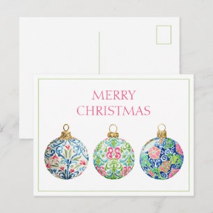 Rosa Grön och Marinblå Chinoiserie Jul Vykort