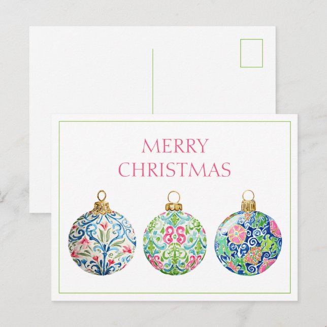 Rosa Grön och Marinblå Chinoiserie Jul Vykort (Fram/baksida)