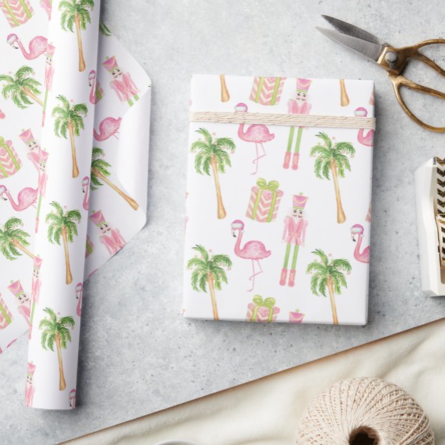 Rosa & Grön Palm Beach Nötknäckare Jul Presentpapper (Skapare uppladdad)