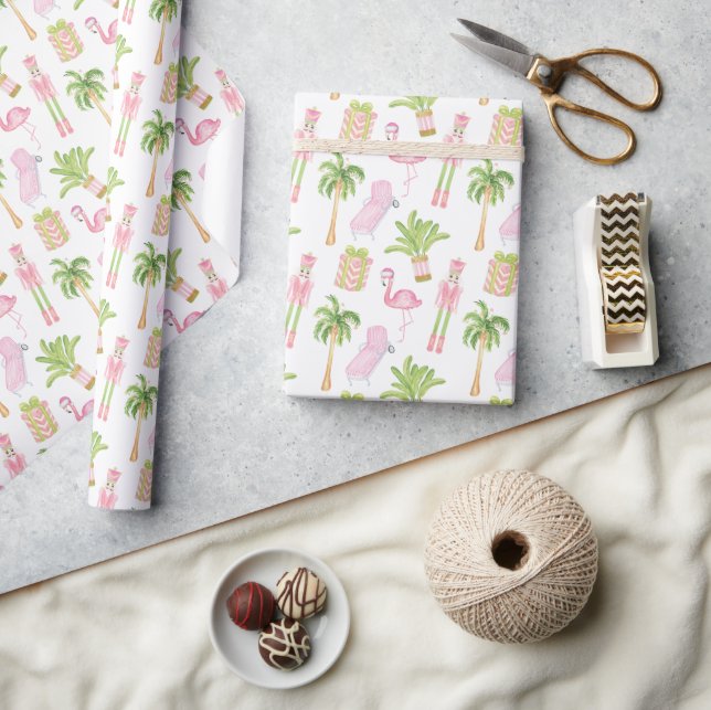 Rosa & Grön Palm Beach Nötknäckare Jul Presentpapper (Hantverk)