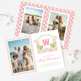 Rosa & Grön Palm Beach Nötknäckarmonogram Krön Julkort