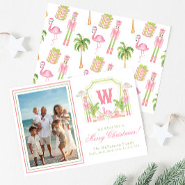 Rosa & Grön Palm Beach Nötknäckarmonogramskrönika Julkort