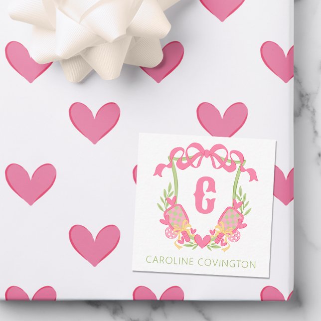 Rosa & Grön Pickleball-paddel Monogram Toppskänkt  Anteckningskort (Skapare uppladdad)