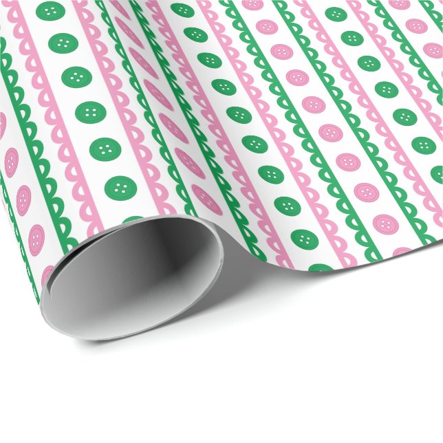 Rosa & Grön Preppy Randig Hantverks- Och Sy-Rum Presentpapper (Rullad Hörn)