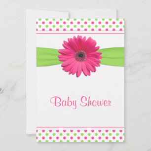 Rosa Grön Prickig Baby Shower Inbjudan