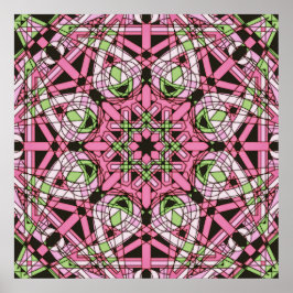 Rosa & Grön Psykedelisk Kalejdoskopisk Mandala Poster