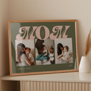 Rosa Grön Retro Djärv Mamma 3 Foto Collage Poster