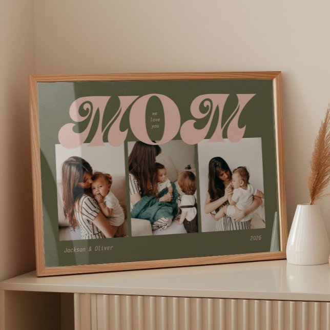 Rosa Grön Retro Djärv Mamma 3 Foto Collage Poster (Skapare uppladdad)