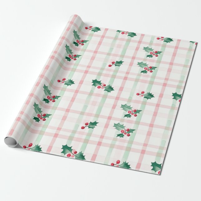 Rosa grön retro julklappspapper presentpapper (Utrullad)