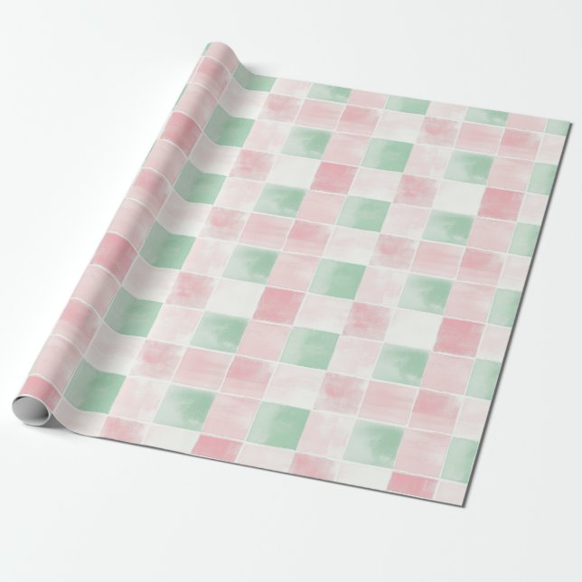 Rosa grön retro mönster jul presentpapper (Utrullad)