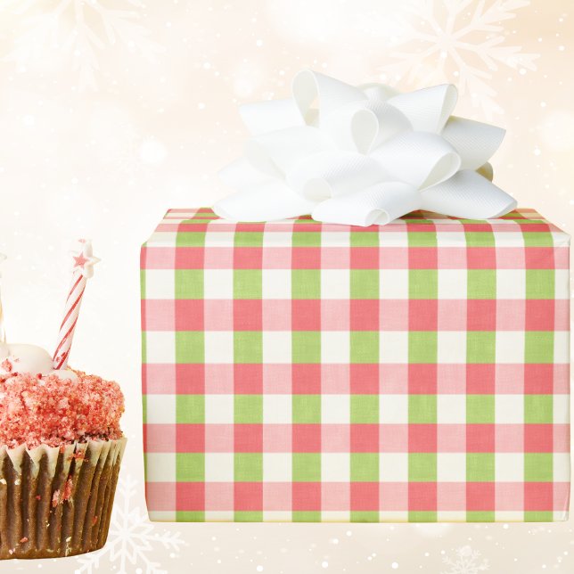 Rosa & Grön Rutig Festlig Högtid Presentpapper (Pink and Green Gingham Holiday Wrapping Paper for Beautiful Packages)