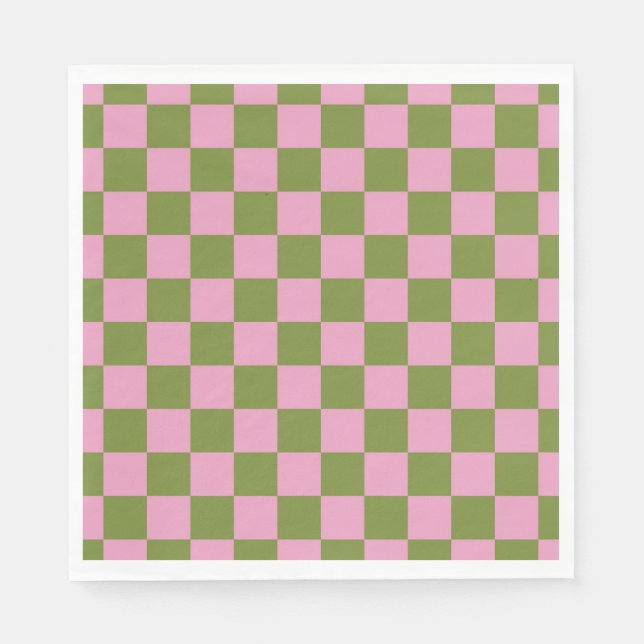 Rosa grön rutig gingham-mönster pappersservett (Framsidan)