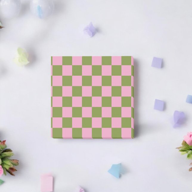 Rosa grön rutig gingham-mönster post-it block (Skapare uppladdad)