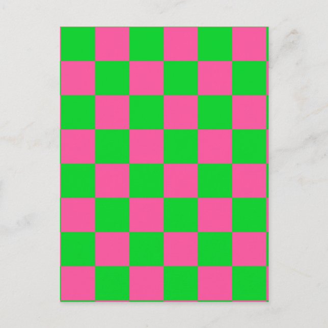 Rosa Grön Rutig Kontroll Mönster Vykort (Framsida)