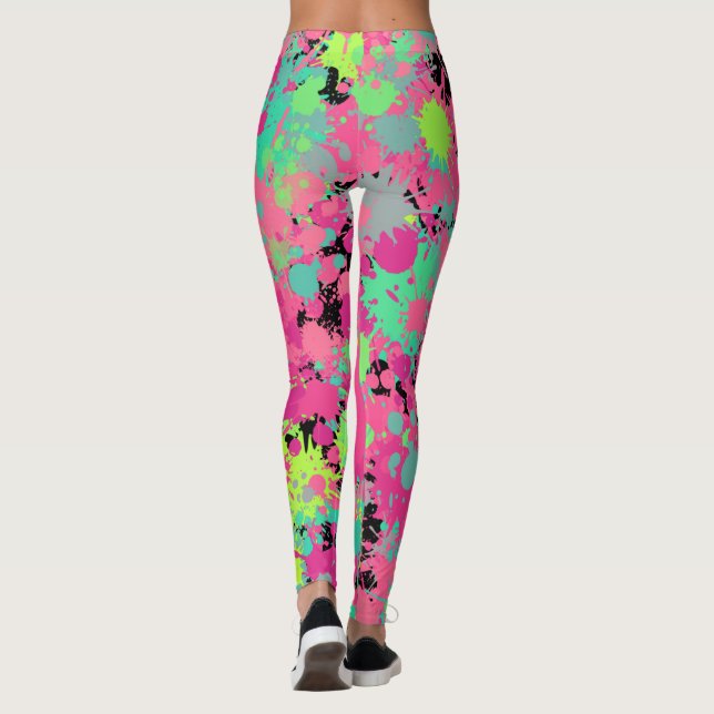 Rosa grön stänkskurar Mönster Semester Strand Leggings (Baksida)