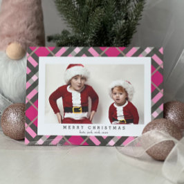 Rosa grön tartanrutig julfotokort julkort