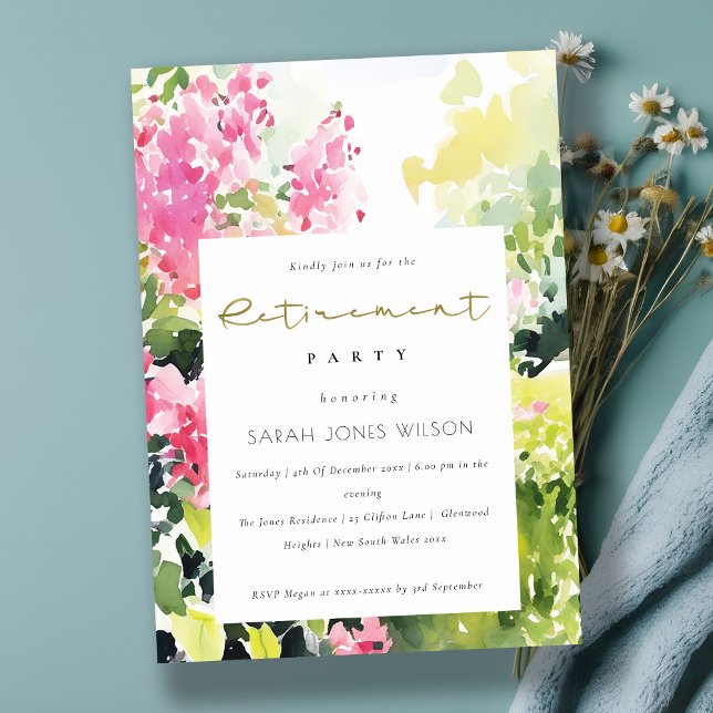 Rosa Grön Tropisk Bougainvillea Pensionärsfest Inbjudningar (Skapare uppladdad)