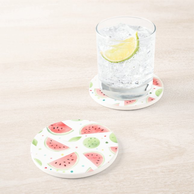 Rosa Grön Vattenmelon Frukt Underlägg (Sidan)