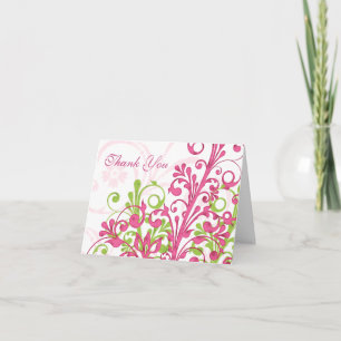 Rosa Grön Vit Blommig Bröllop Tacksamhetskort Tack Kort