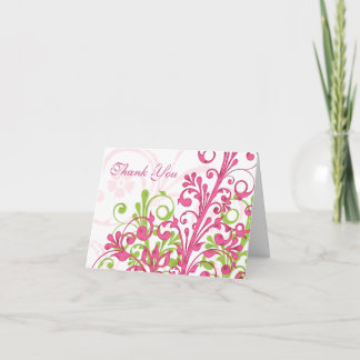 Rosa Grön Vit Blommig Bröllop Tacksamhetskort Tack Kort